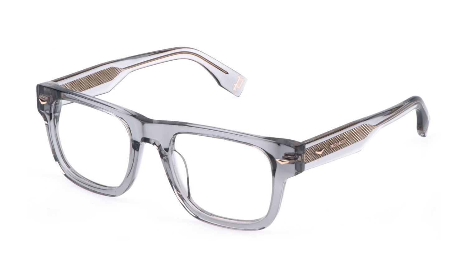 Police VPLQ72 04G0 – Rechteckige Brille Transparent Grau Acetat