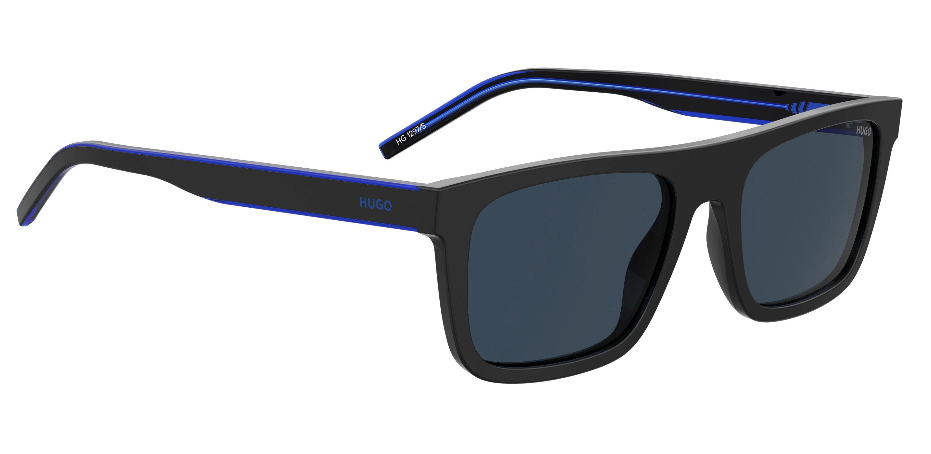 Das Bild zeigt die Sonnenbrille HG1297/S D51 von der Marke Hugo in blau/schwarz.