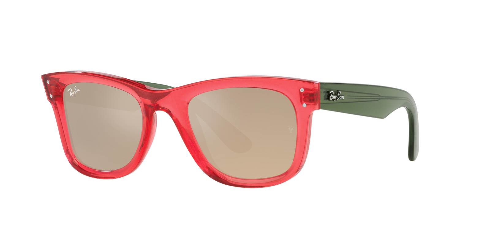 Das Bild zeigt die Sonnenbrille 0RBR0502S 67132O von der Marke Ray Ban in rot transparent.