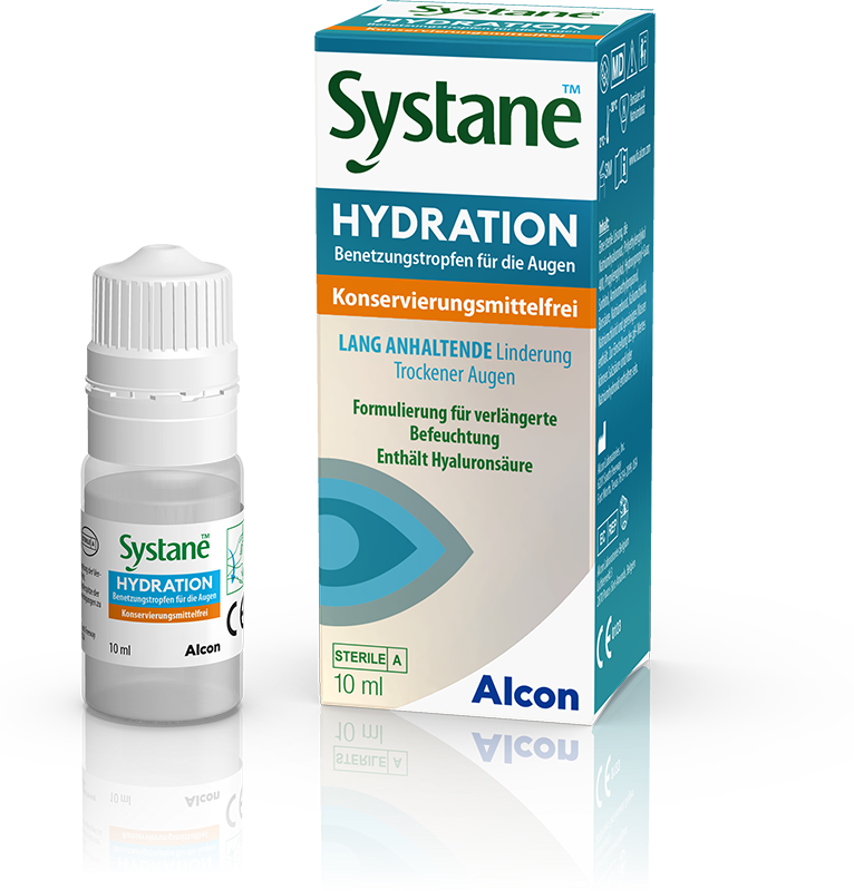 Das Bild zeigt die Augentropfen Systane Hydratin Konservierungsmittelfrei von Alcon.
