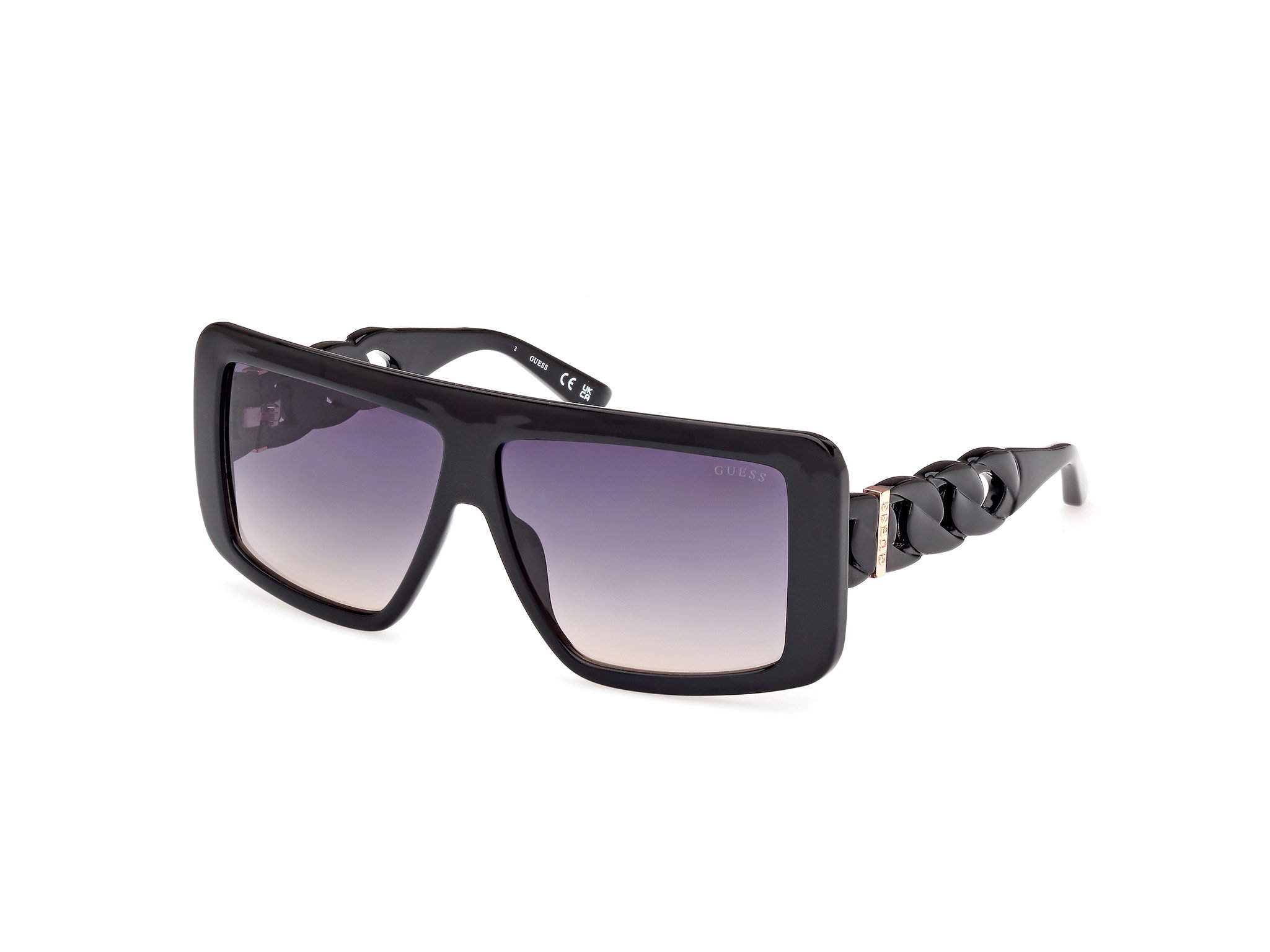Das Bild zeigt die Sonnenbrille GU00109 01B von der Marke Guess in Schwarz.