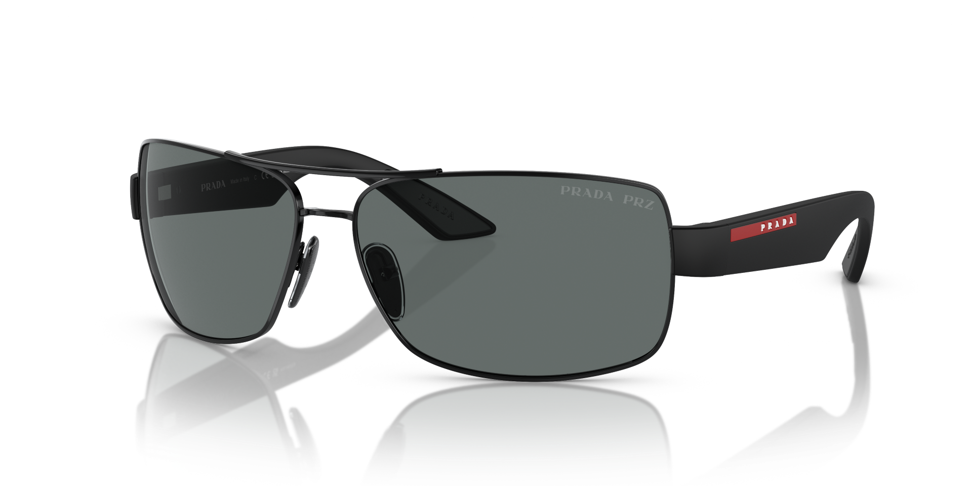 Auf diesem Bild sehen Sie die Sonnenbrille 0PS 01ZS von Prada in der Farbe Schwarz.