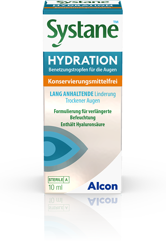 Das Bild zeigt die Augentropfen Systane Hydratin Konservierungsmittelfrei von Alcon.