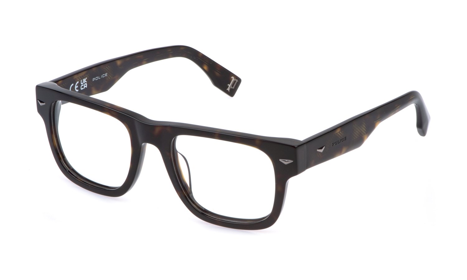 Police VPLQ72E 0722 – Rechteckige Acetatbrille Havana Braun