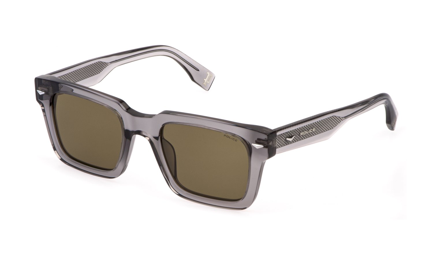Das Bild zeigt die Sonnenbrille SPLQ88E von der Marke Police in Grau.