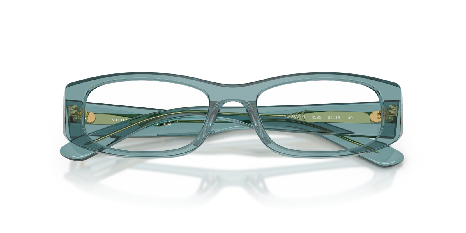 Das Bild zeigt die Brille 0VO5699U von Vogue in der Farbe Hellblau Transparent.