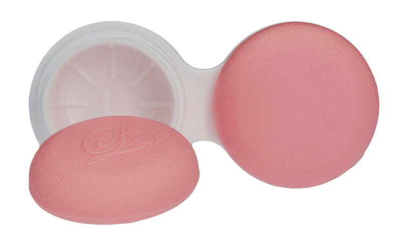 Kontaktlinsenbehälter flach in Rosa Weiß