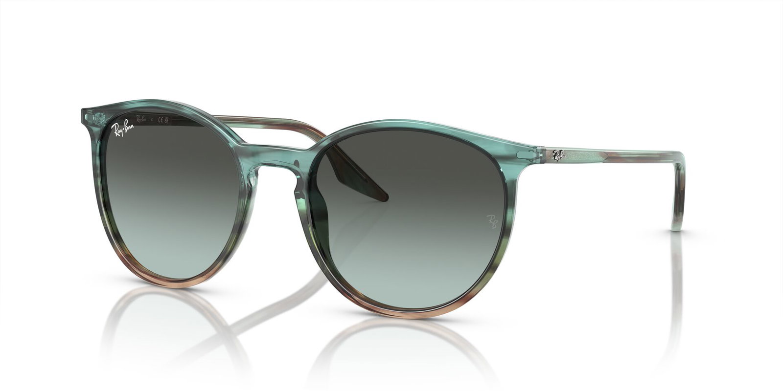 Das Bild zeigt die Sonnenbrille RB2204 1394GK von der Marke Ray-Ban in Beige & Grün gestreift.
