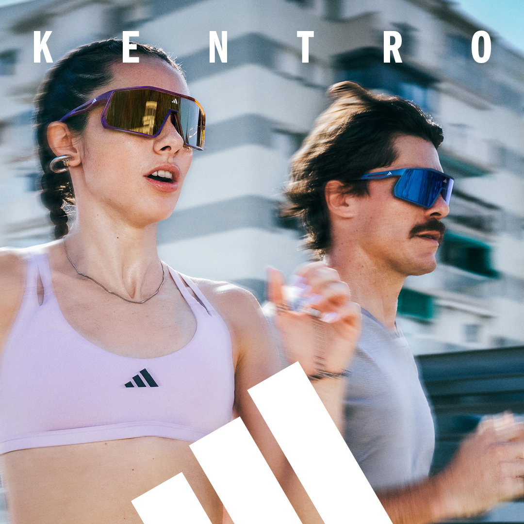 Das Bild zeigt eine Frau und einen Mann rennend mit einer Adidas Sport Sonnenbrille.