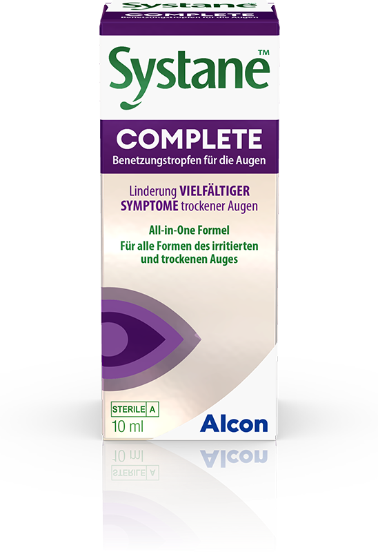 Das Bild zeigt die Augentropfen Systane Complete von Alcon.