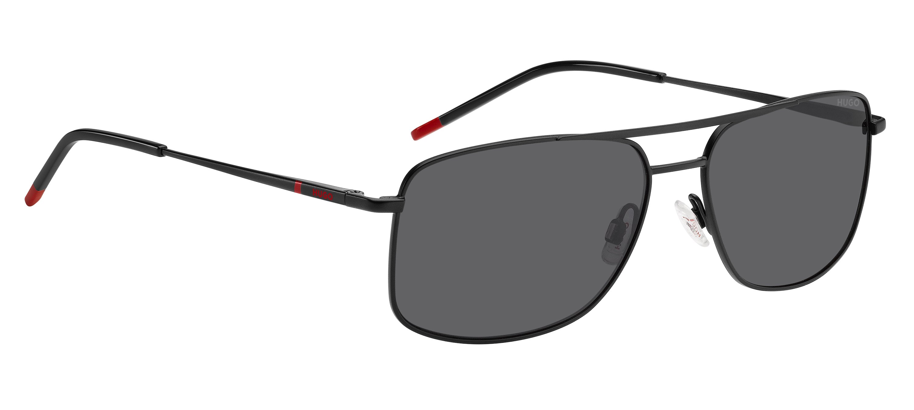Das Bild zeigt die Sonnenbrille HG1287/S OIT von der Marke Hugo in schwarz/rot.