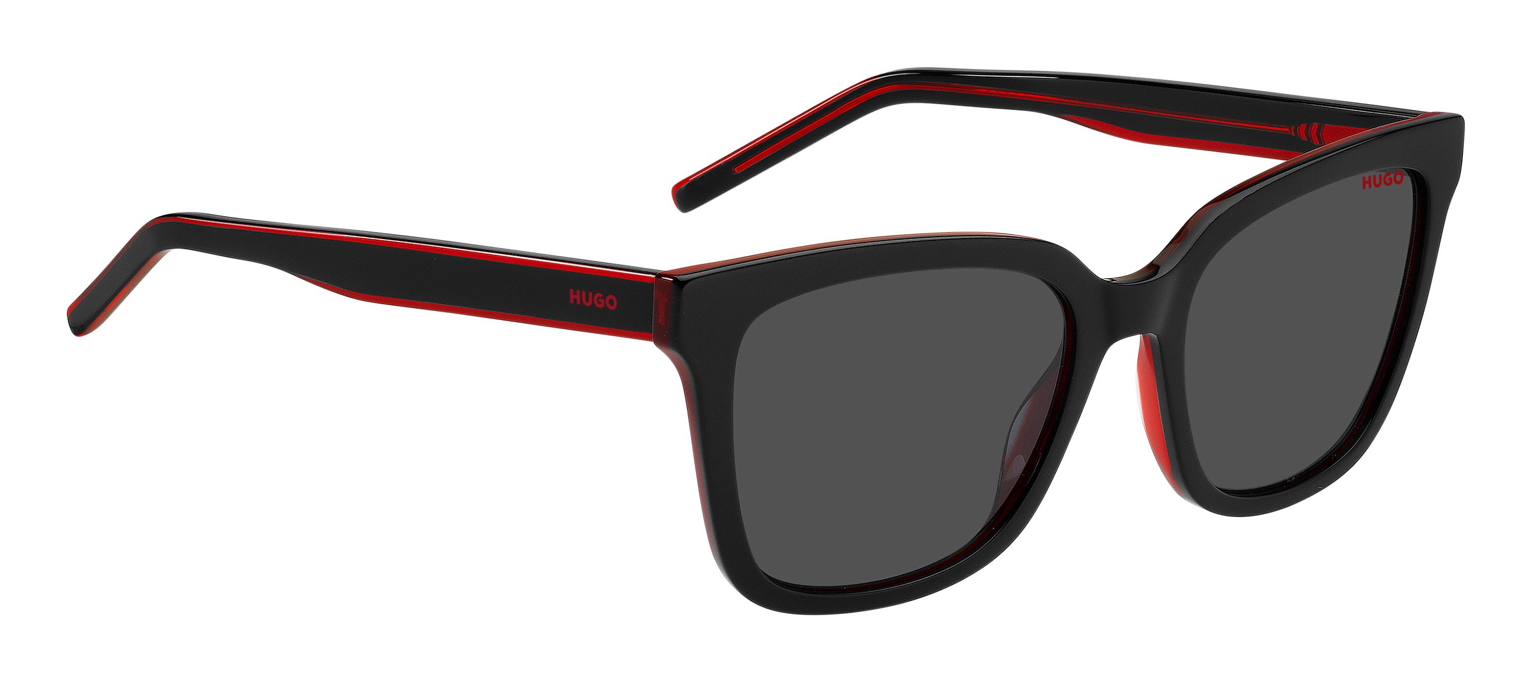 Das Bild zeigt die Sonnenbrille HG1248/S OIT von der Marke Hugo in schwarz/rot.