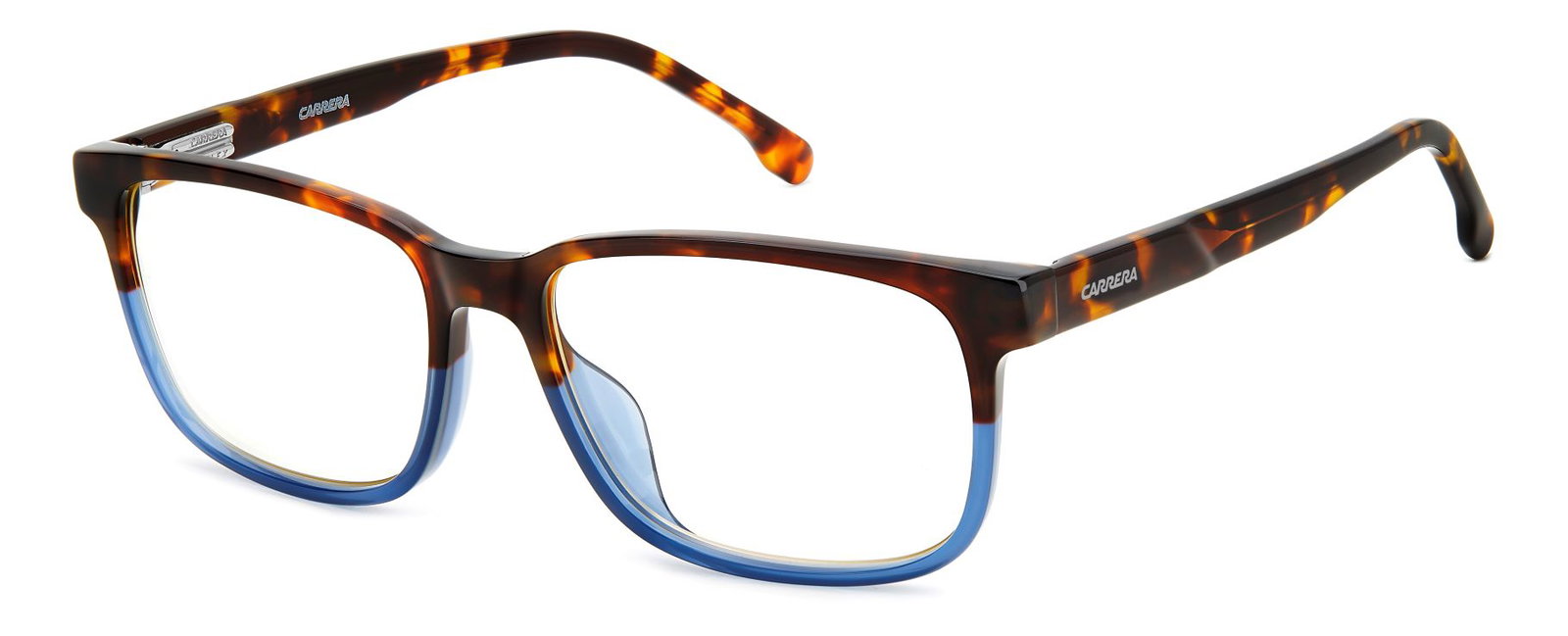 Zu sehen ist die Korrektionsbrille 108077 von Carrera in der Farbe Blau/Havanna.