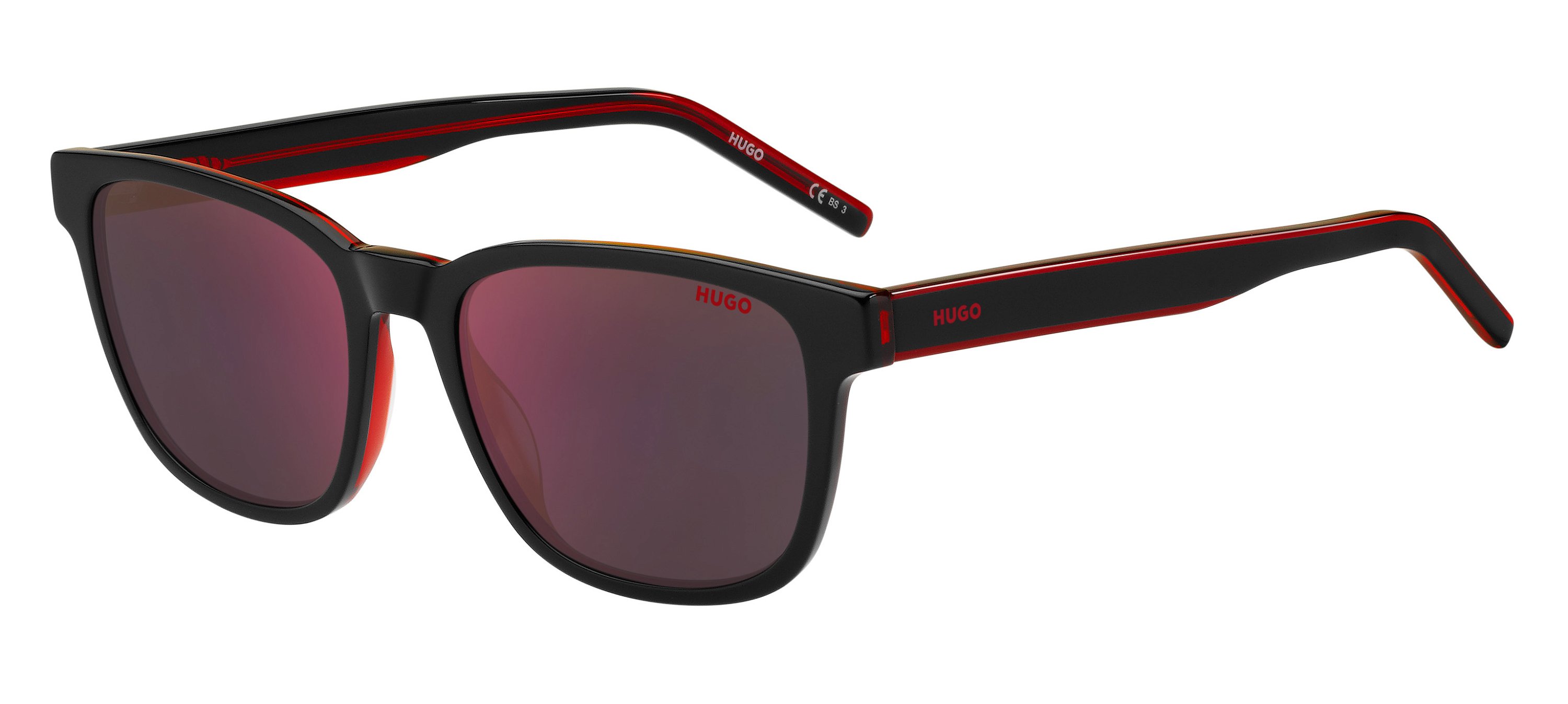 Das Bild zeigt die Sonnenbrille HG1243/S OIT von der Marke Hugo in schwarz/rot.