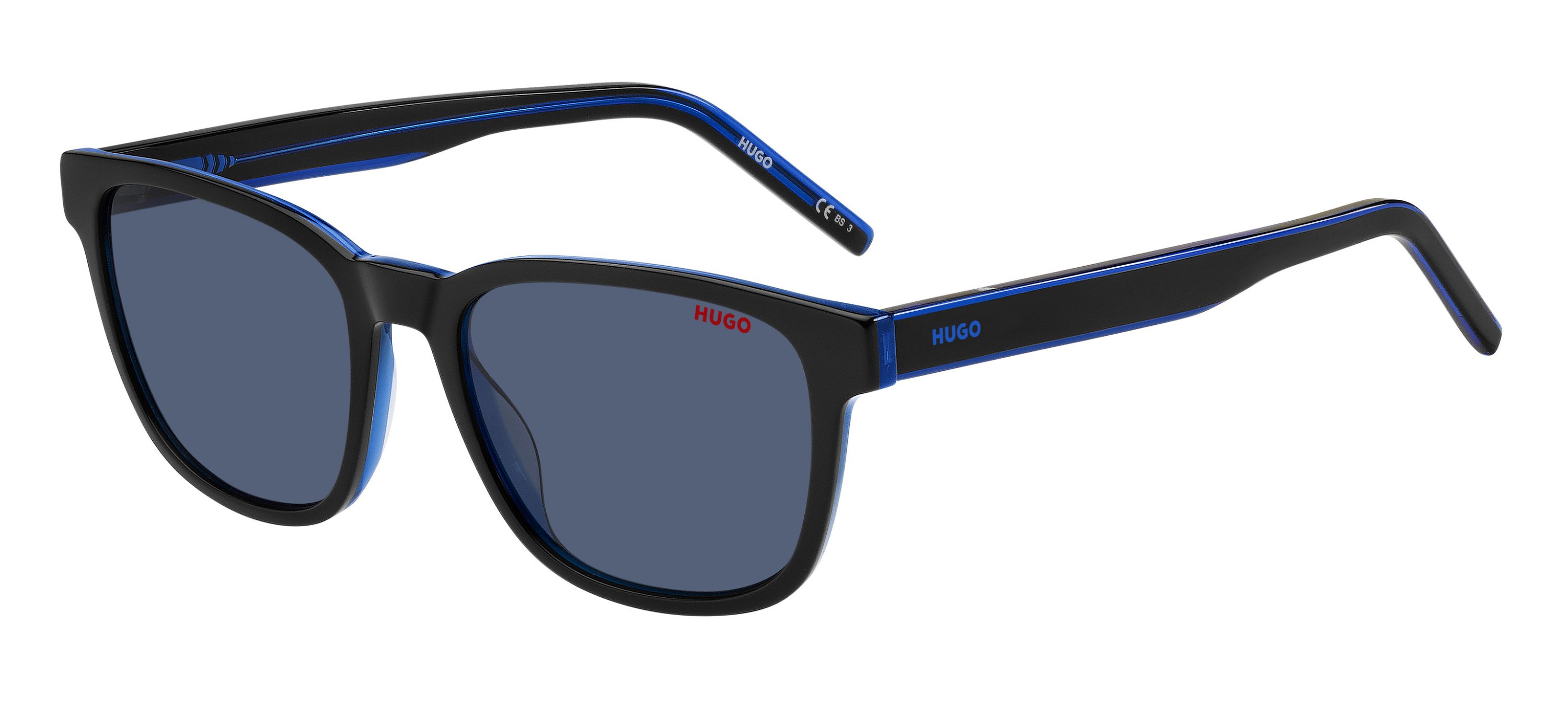 Das Bild zeigt die Sonnenbrille HG1243/S D51 von der Marke Hugo in schwarz/blau.