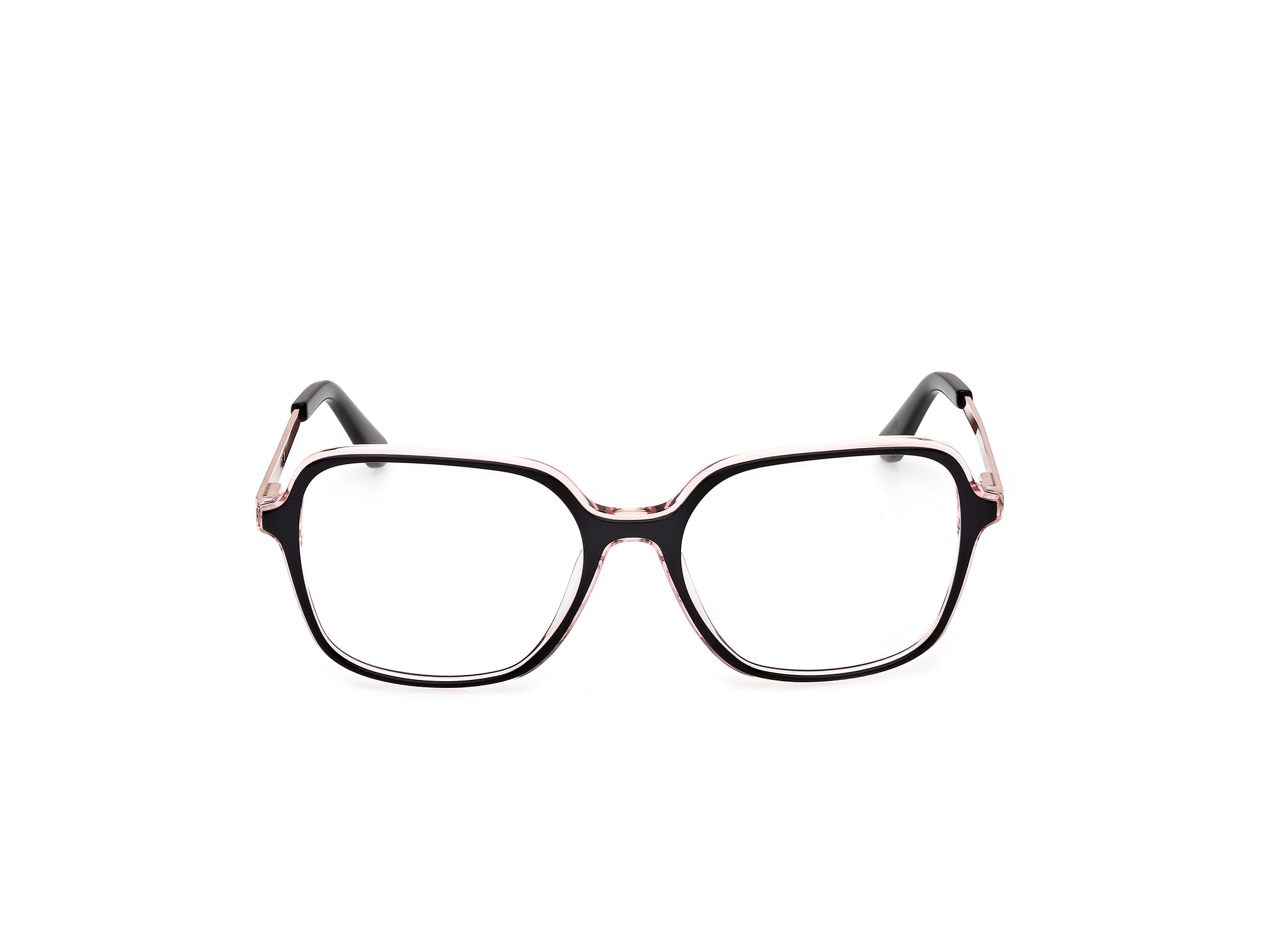 Auf diesem Bild sehen Sie die Korrektionsbrille 50320 von Guess in der Farbe Rosegold/Schwarz.