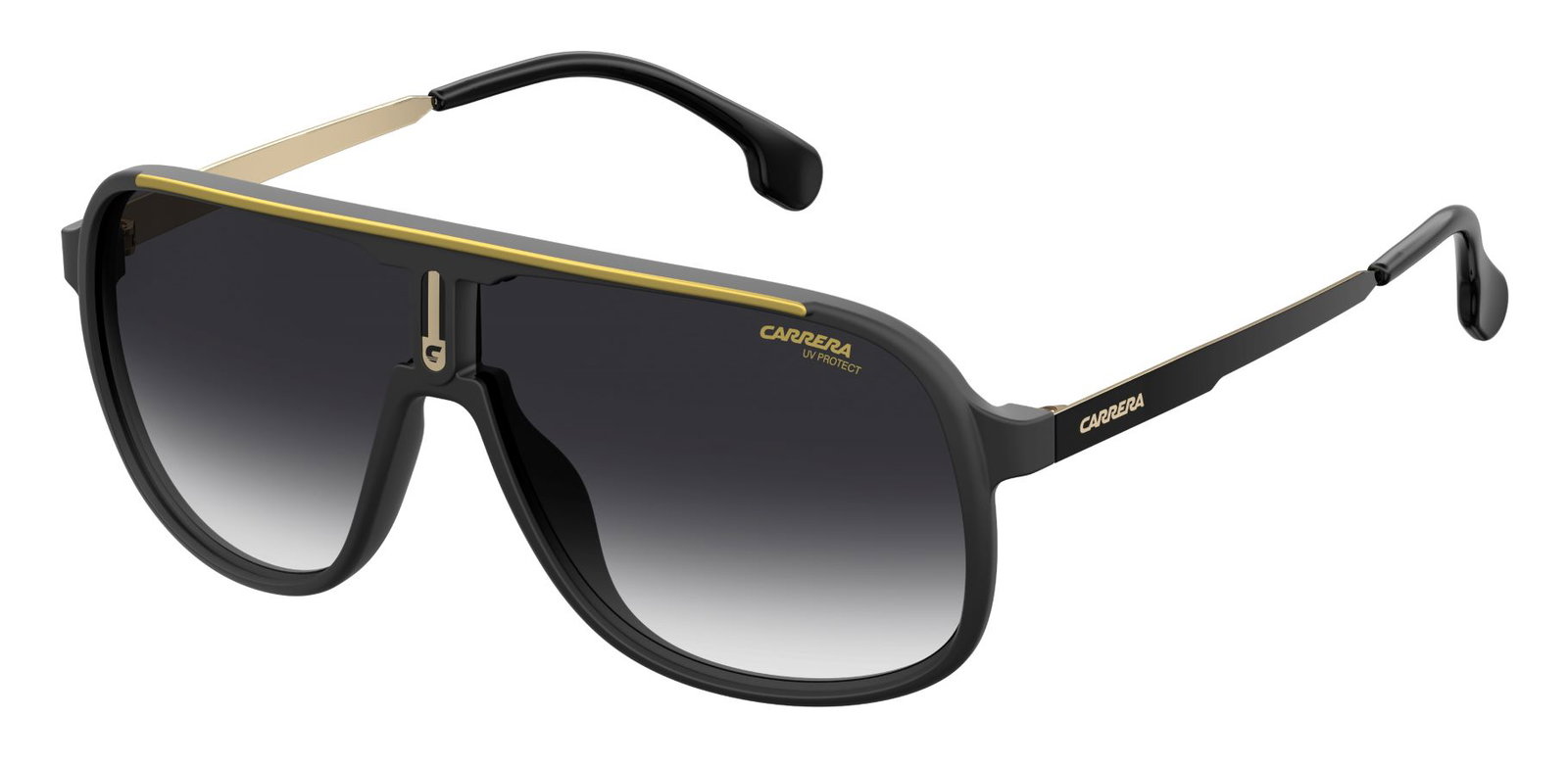 Zu sehen ist die Sonnenbrille 200387 von Carrera in der Farbe Schwarz/gold.