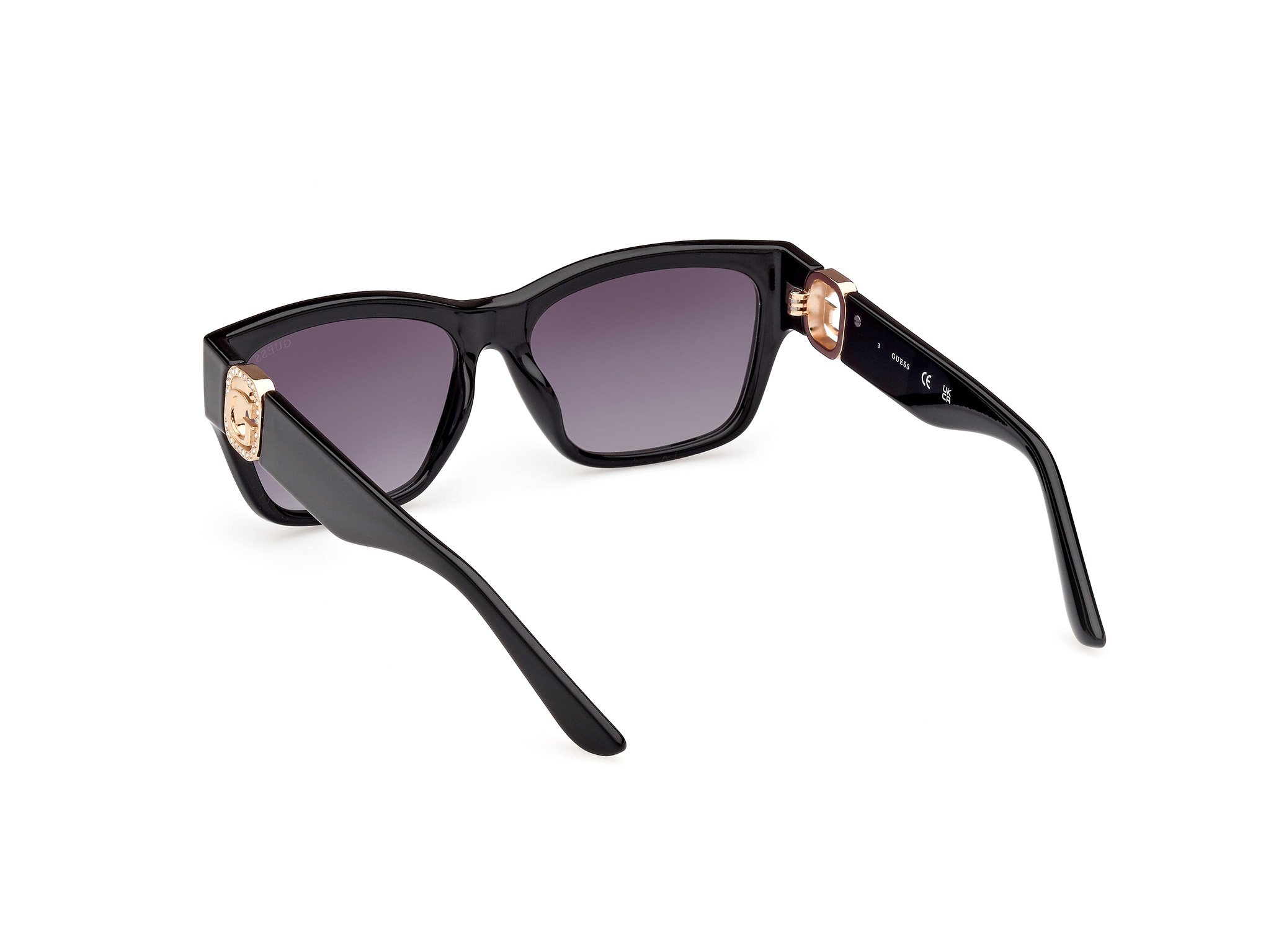 Das Bild zeigt die Sonnenbrille GU00105 01B von der Marke Guess in Schwarz.