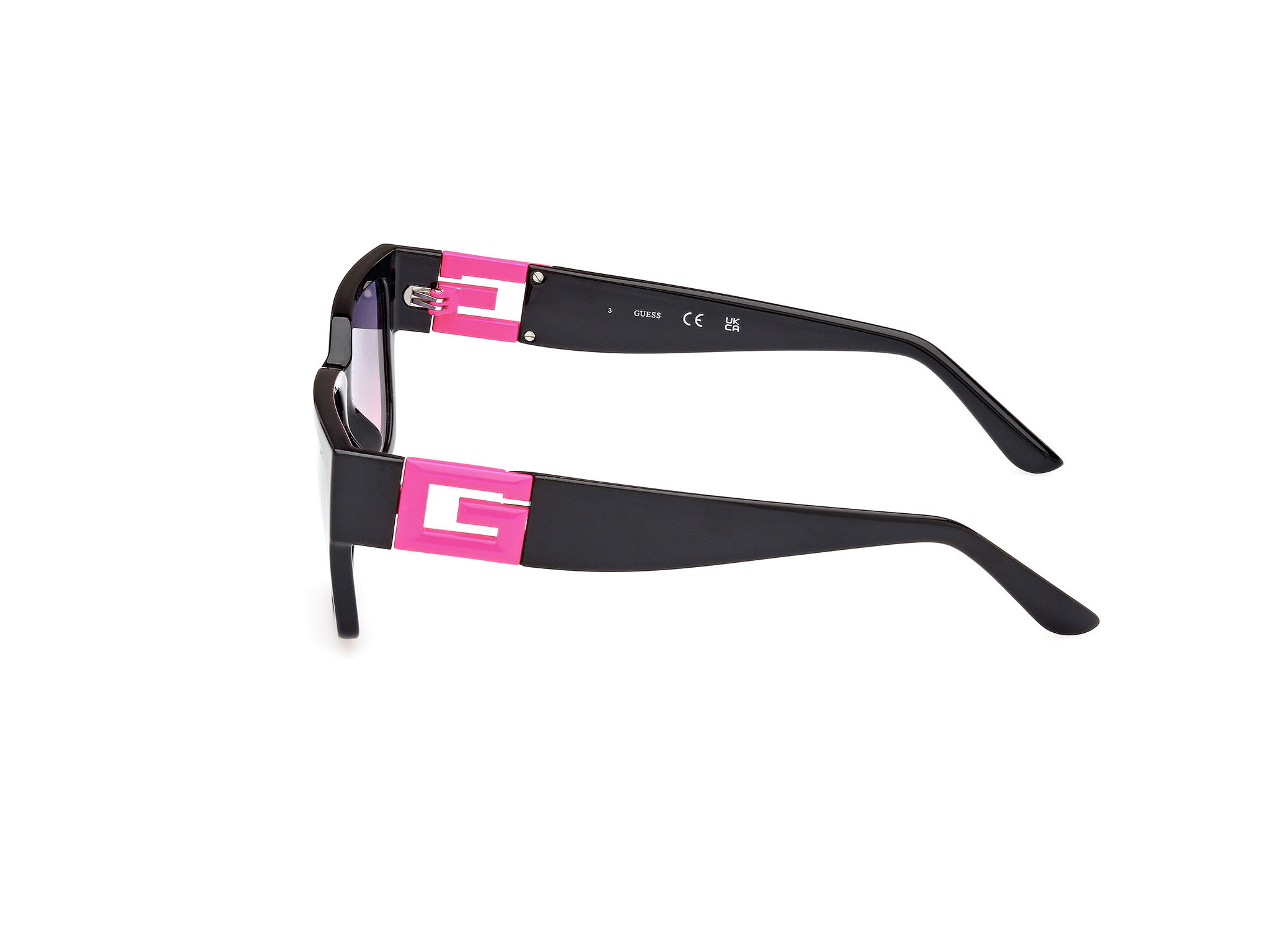 Das Bild zeigt die Sonnenbrille GU7916 74T von der Marke Guess in Schwarz/Pink