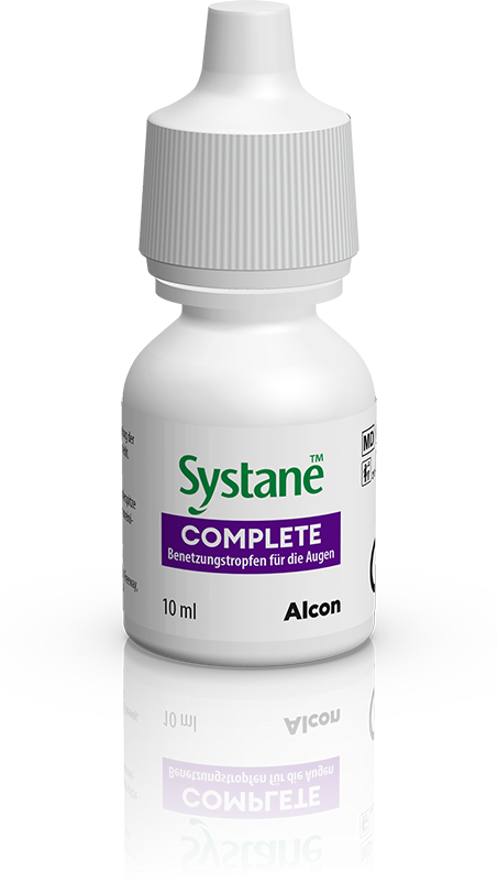 Das Bild zeigt die Augentropfen Systane Complete von Alcon.