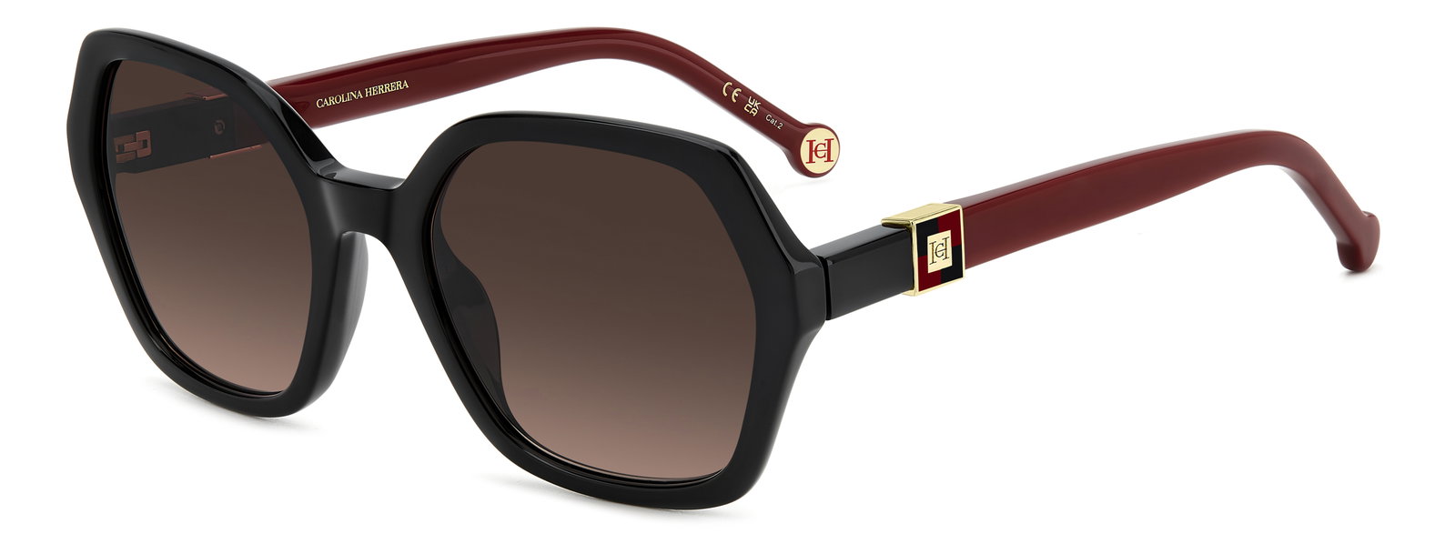 Das Bild zeigt die Sonnenbrille HER 0298/G/S von der Marke Carolina Herrera in Schwarz/Rot.