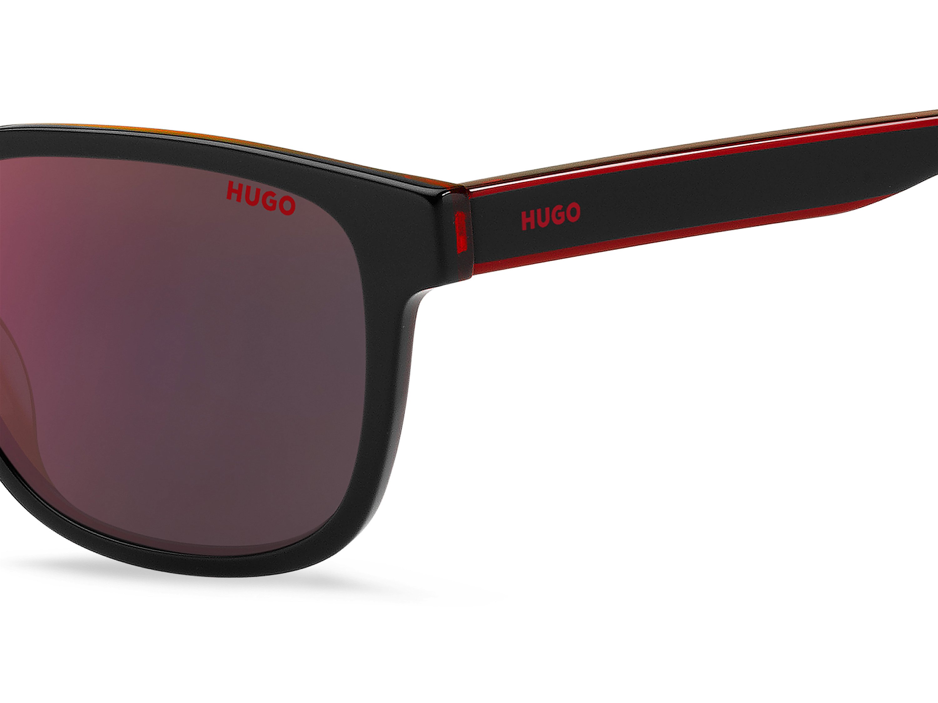 Das Bild zeigt die Sonnenbrille HG1243/S OIT von der Marke Hugo in schwarz/rot.