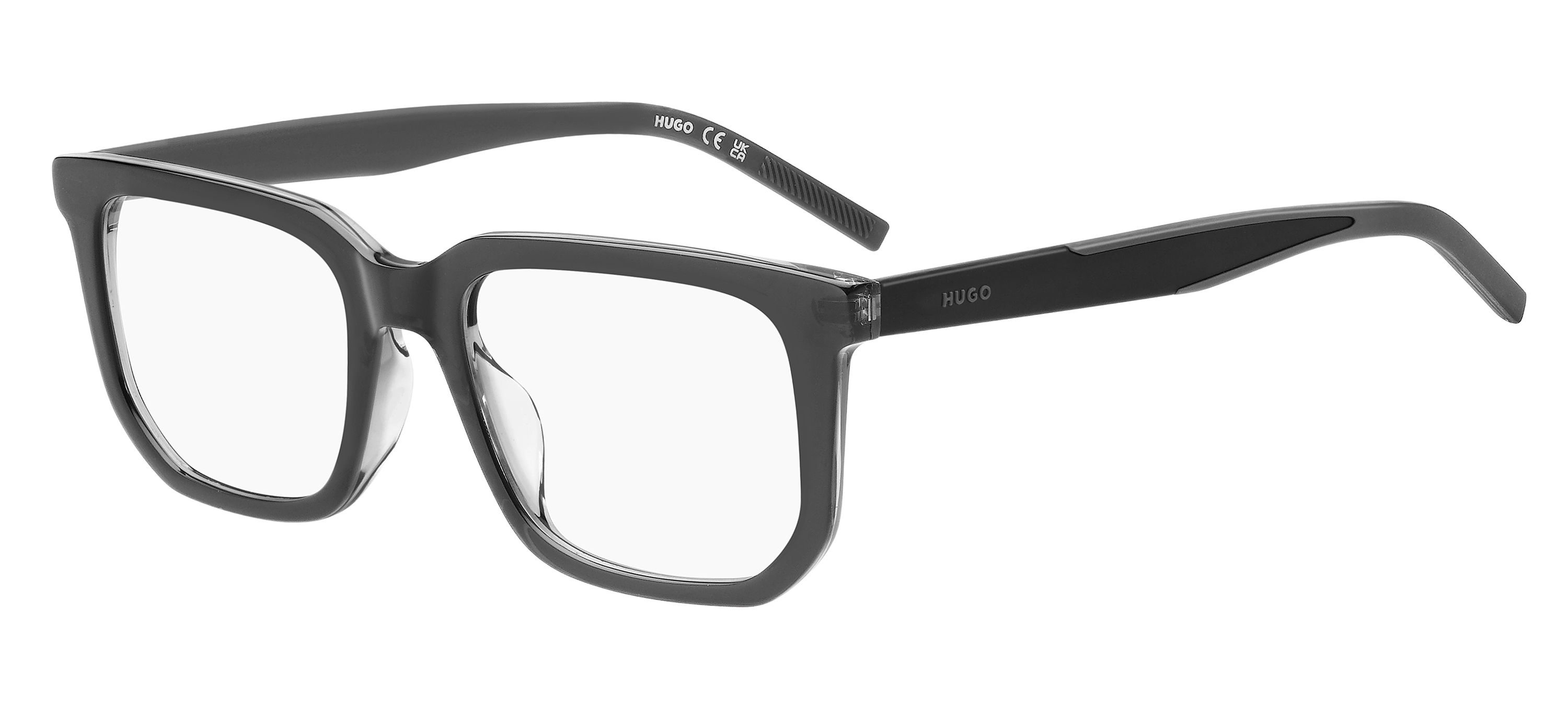 Bestelle jetzt Deine HUGO Brille. Das Bild zeigt die HUGO Fassung HG1340/G CBL leicht seitlich.
