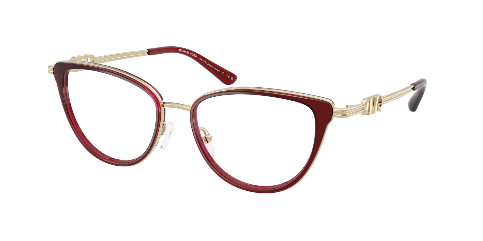 zu sehen ist eine Korrektionsbrille von Michael Kors in der Farbe Dunkelrot.