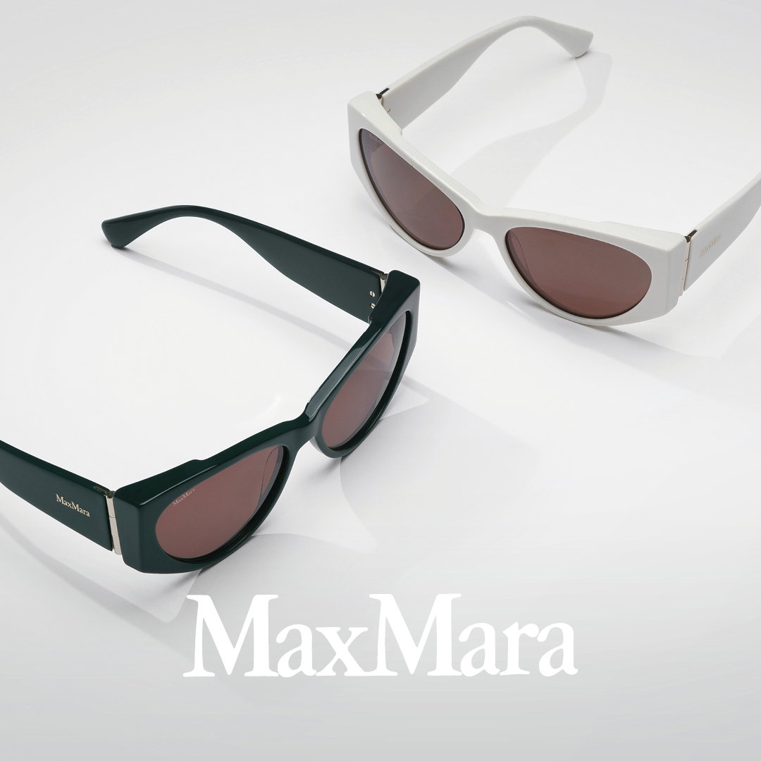 Das Bild zeigt eine grüne und eine weiße Max Mara Sonnenbrille von oben.