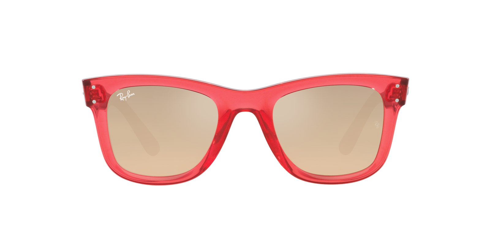 Das Bild zeigt die Sonnenbrille 0RBR0502S 67132O von der Marke Ray Ban in rot transparent.