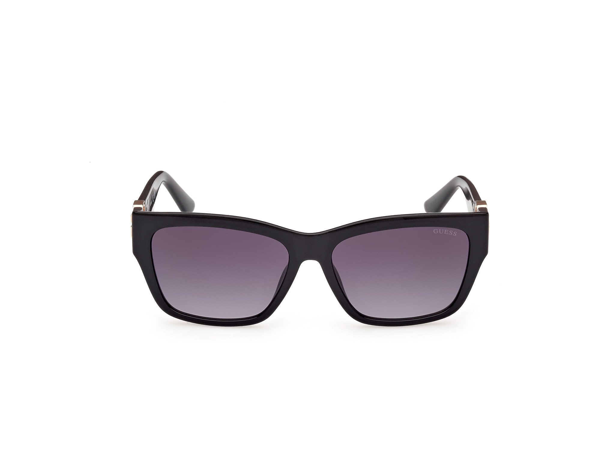 Das Bild zeigt die Sonnenbrille GU00105 01B von der Marke Guess in Schwarz.