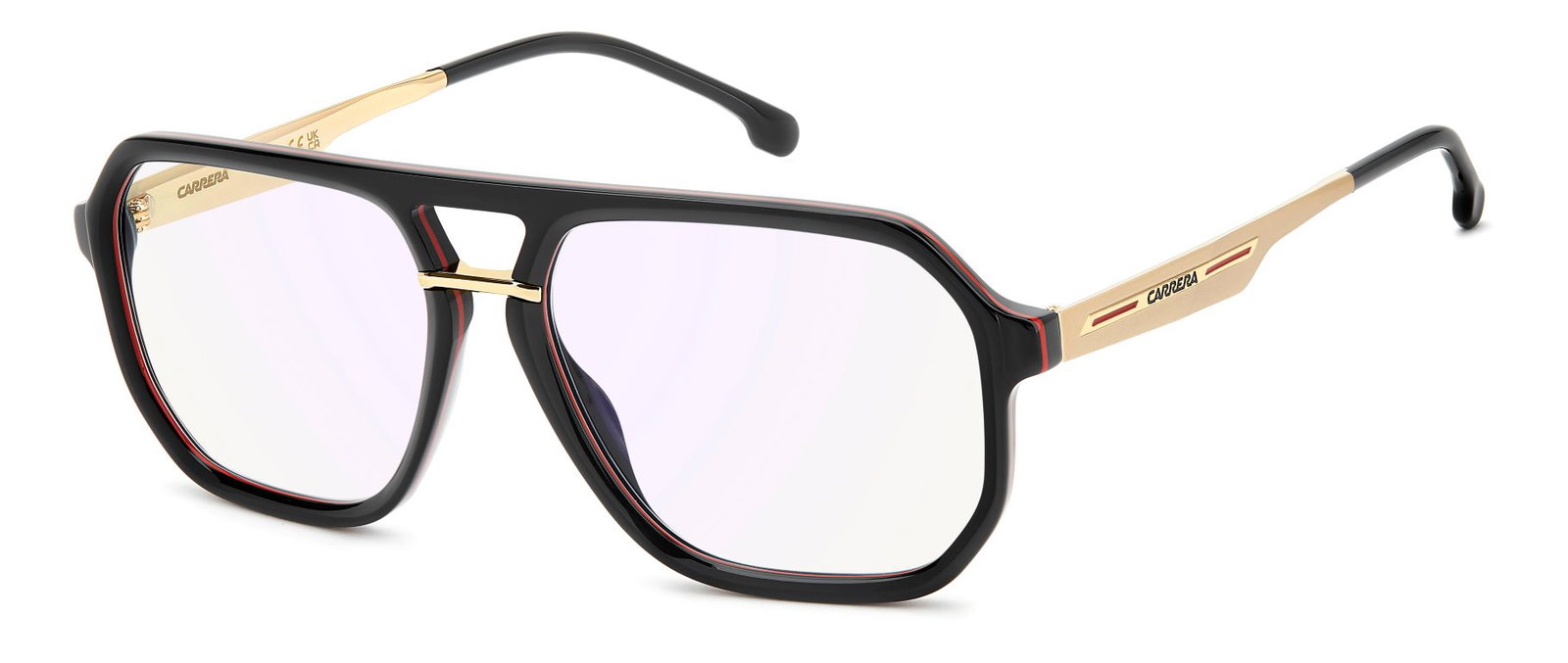 Zu sehen ist die Korrektionsbrille 1116470 von Carrera in der Farbe Schwarz/Gold.