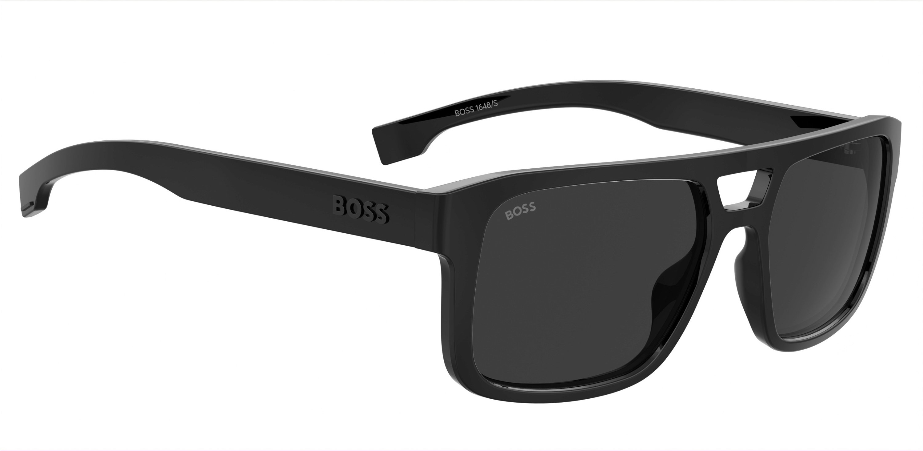 Das Bild zeigt die Sonnenbrille BOSS1648S 807 von der Marke BOSS in Schwarz.