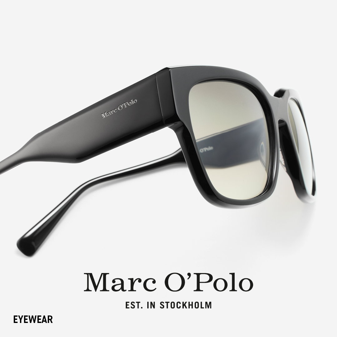 Das Bild zeigt eine schwarze, schwebende Sonnenbrille von der Seite.
