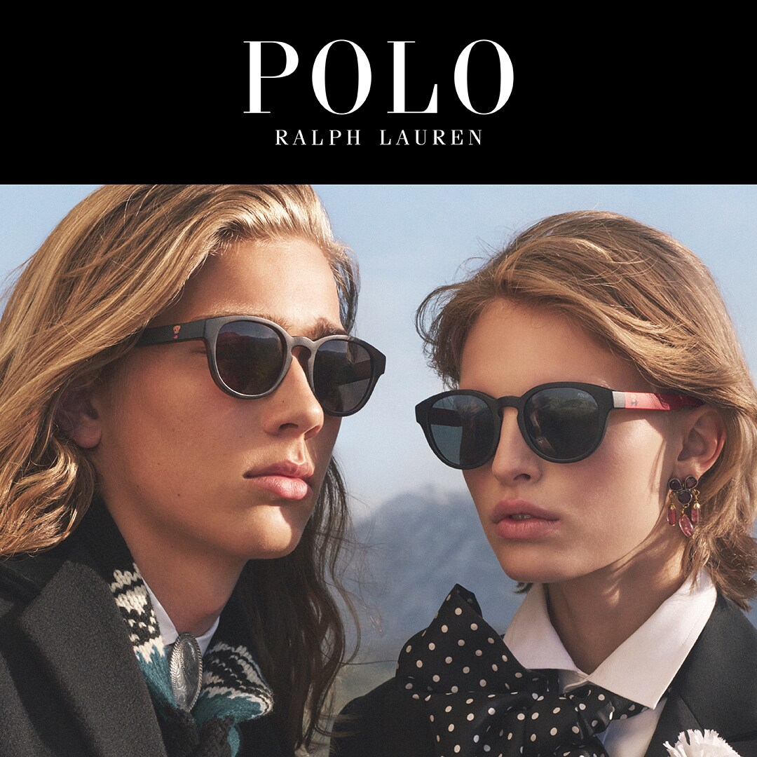 Das Bild zeigt zwei Leute in Nahaufnahme mit Sonnenbrille und darüber ist das Polo Ralph Lauren Logo.