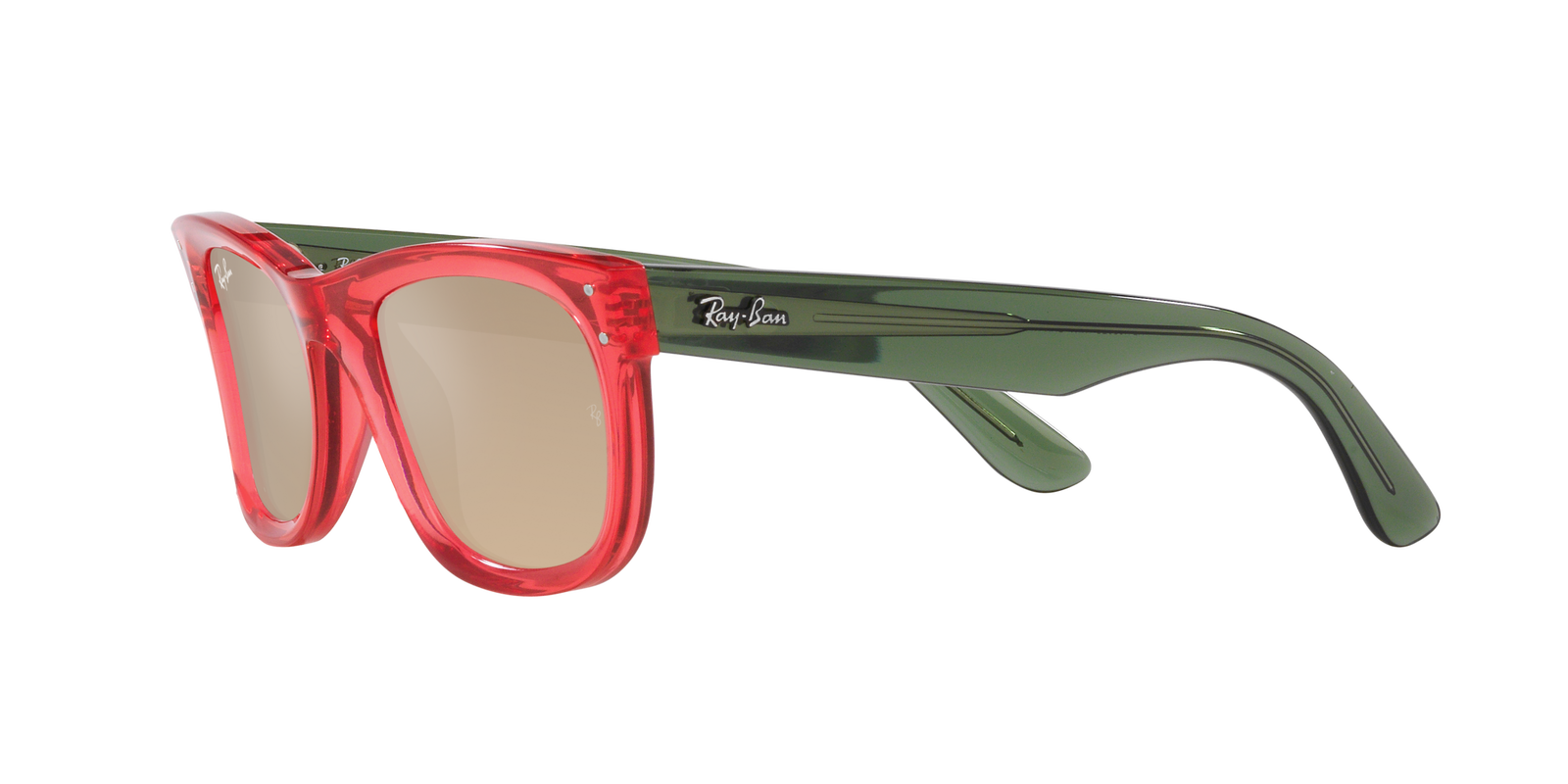 Das Bild zeigt die Sonnenbrille 0RBR0502S 67132O von der Marke Ray Ban in rot transparent.