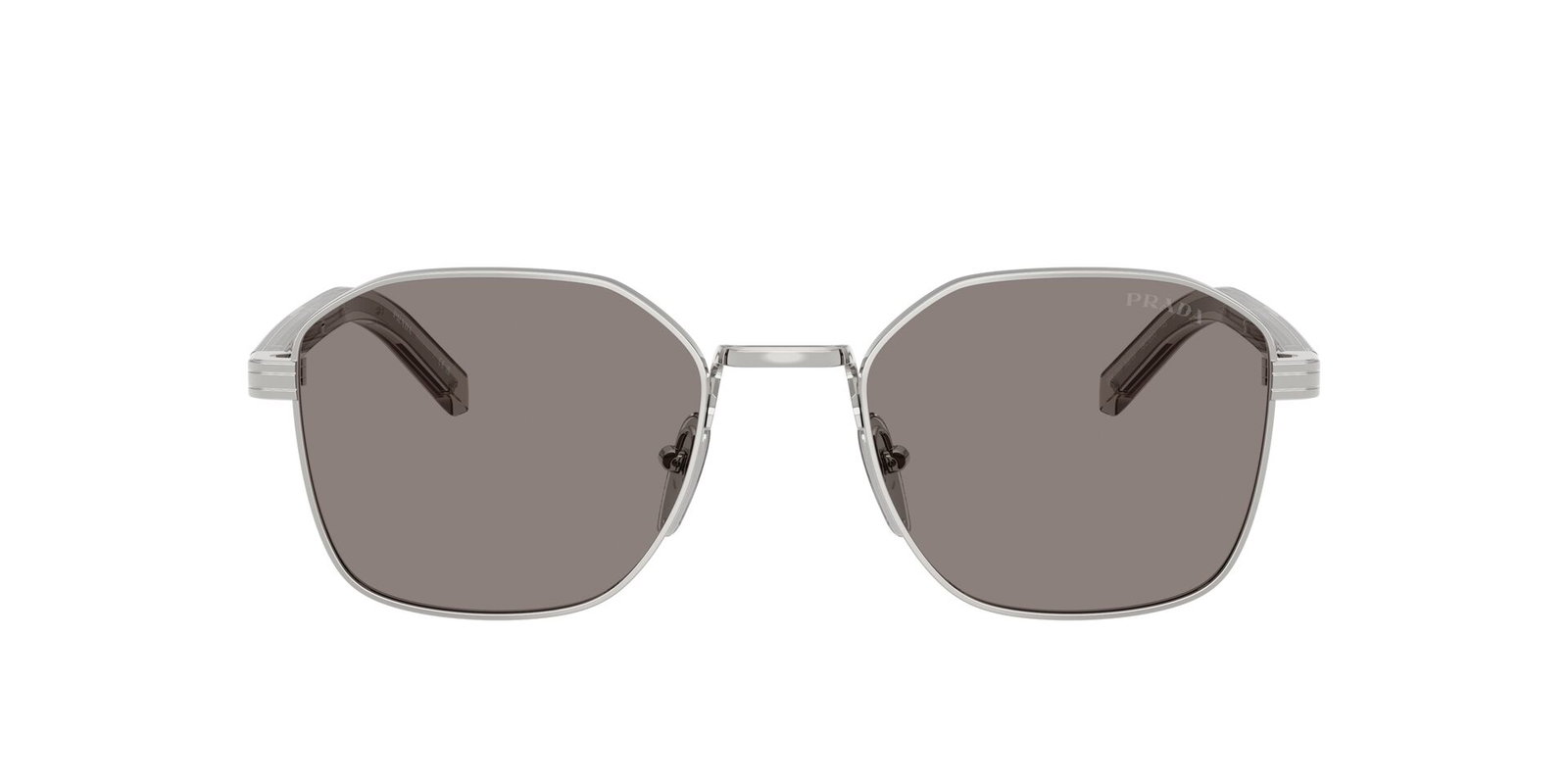 Auf diesem Bild sehen Sie die Sonnenbrille 0PR C50S von Prada in der Farbe Silber aus Metall.