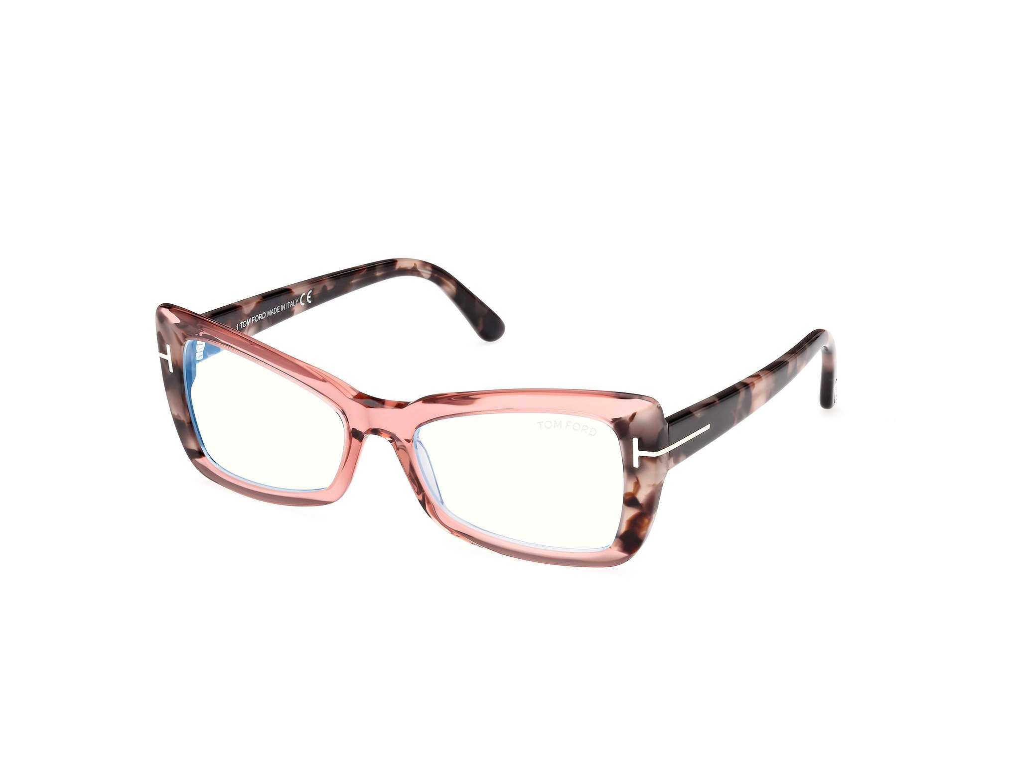 Das Bild zeigt die Korrektionsbrille FT5879-B 072 von der Marke Tom Ford in pink/havanna.