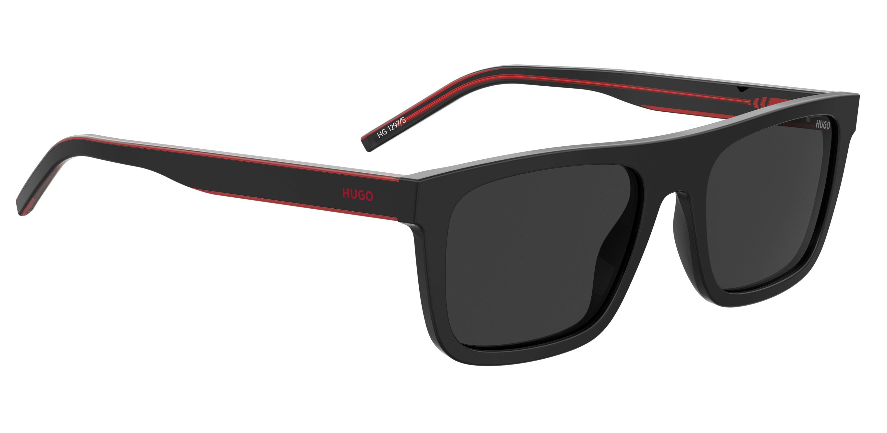 Das Bild zeigt die Sonnenbrille HG1297/S OIT von der Marke Hugo in rot/schwarz.