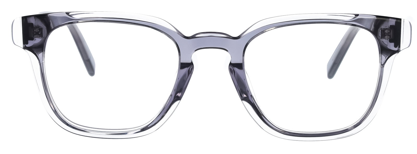 Das Bild zeigt die Eyebar Brille Berlin in grau transparent von vorne.