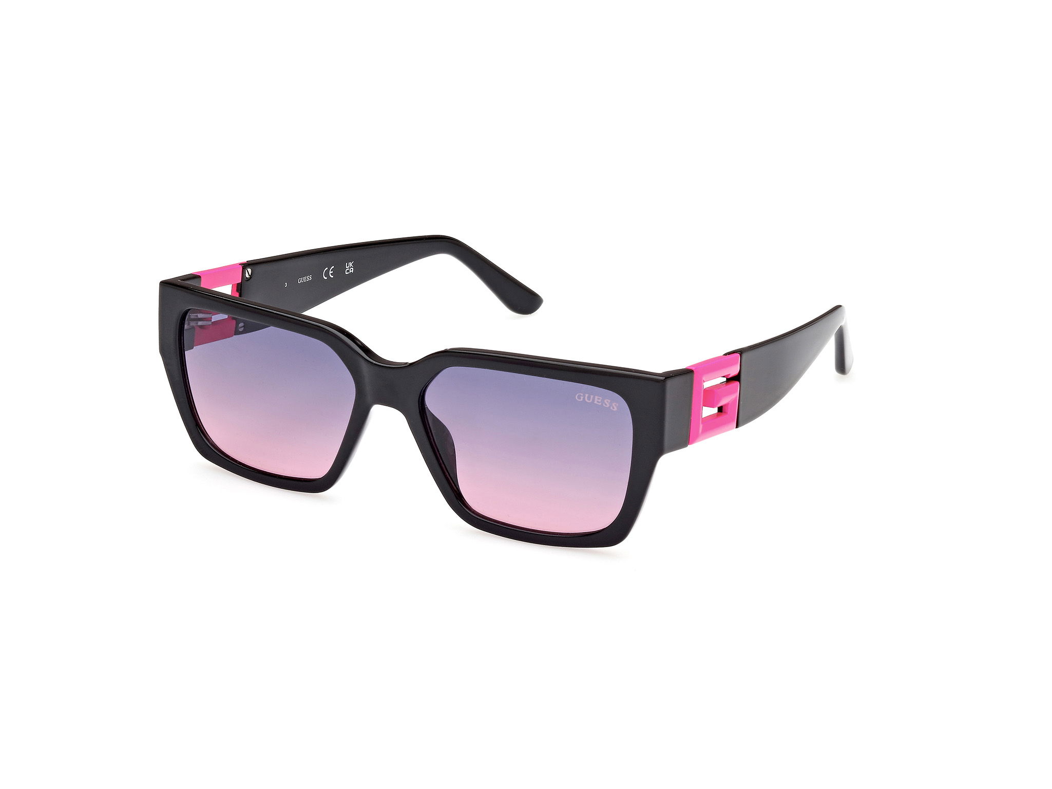 Das Bild zeigt die Sonnenbrille GU7916 74T von der Marke Guess in Schwarz/Pink