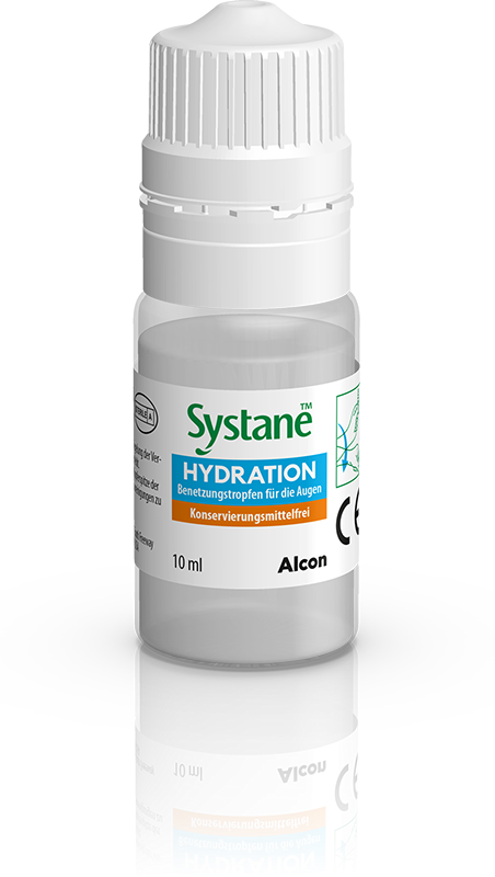 Das Bild zeigt die Augentropfen Systane Hydratin Konservierungsmittelfrei von Alcon.